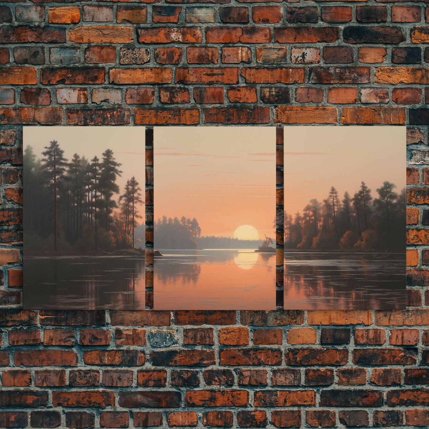 Sunset Lake Reflections – 3 Piece Framed Canvas Wall Art