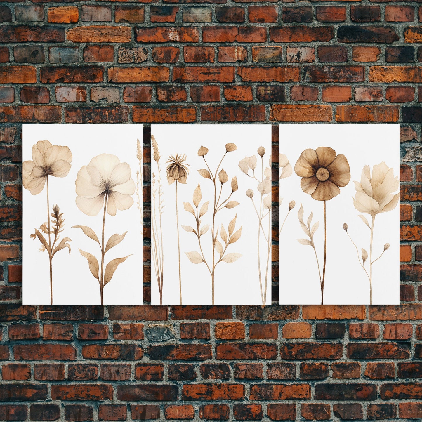Minimalist Wildflower Botanical Wall Art Set – 3 Piece