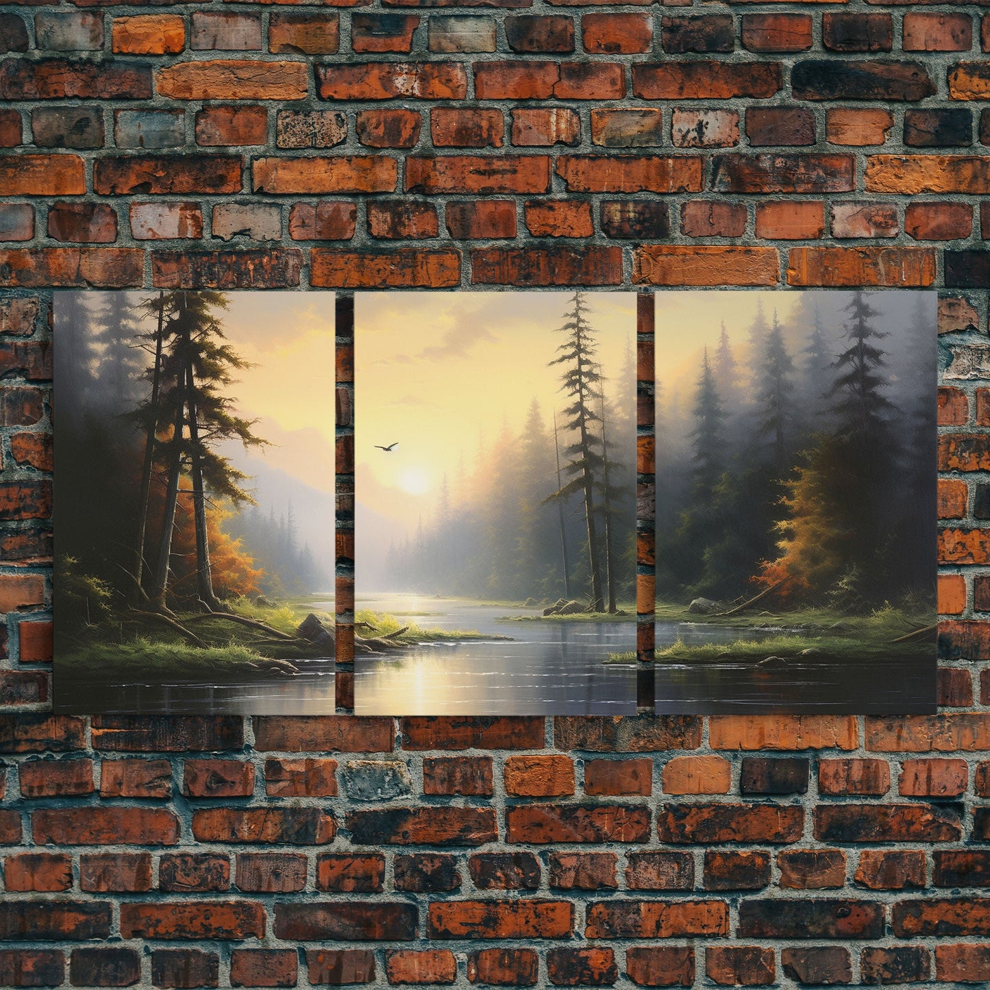 Stillness in the Pines – Sunset Forest Triptych