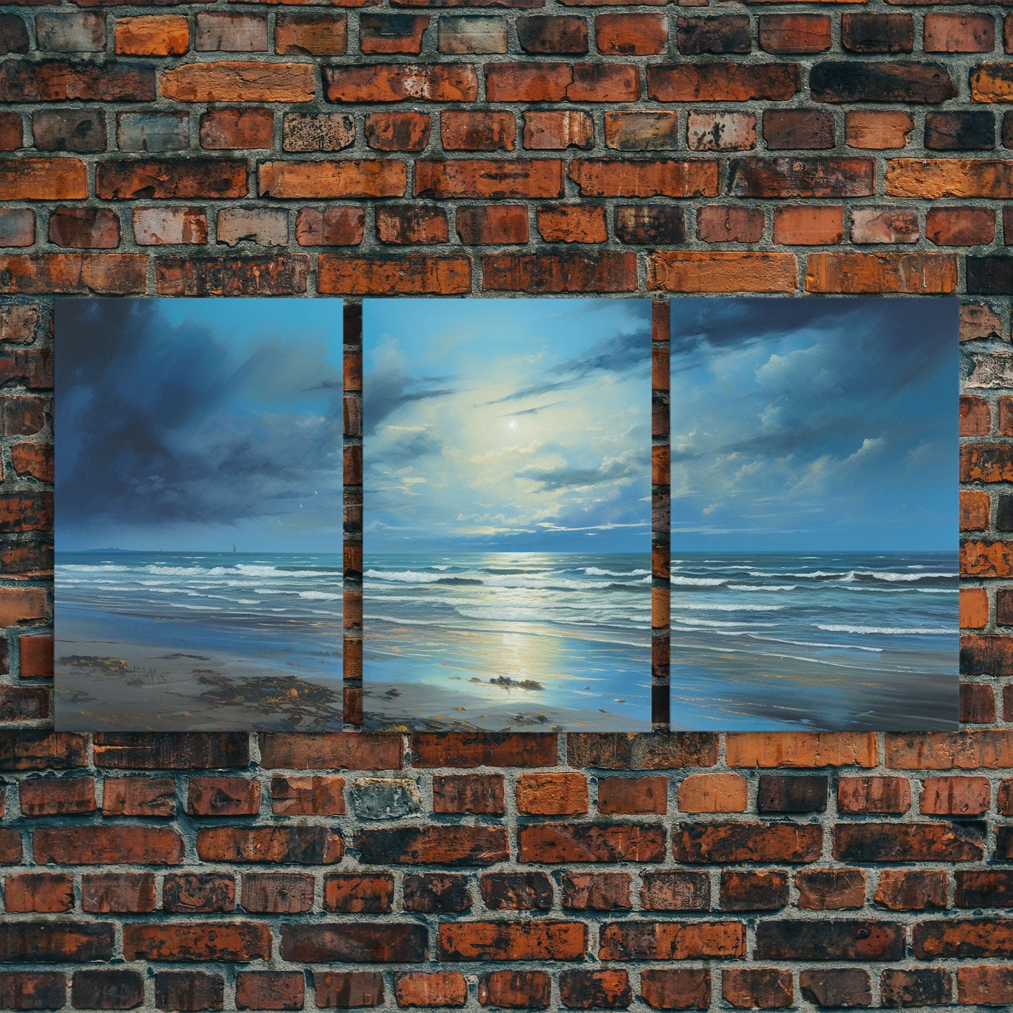 Night Tide Reflections – 3 Piece Framed Canvas Wall Art