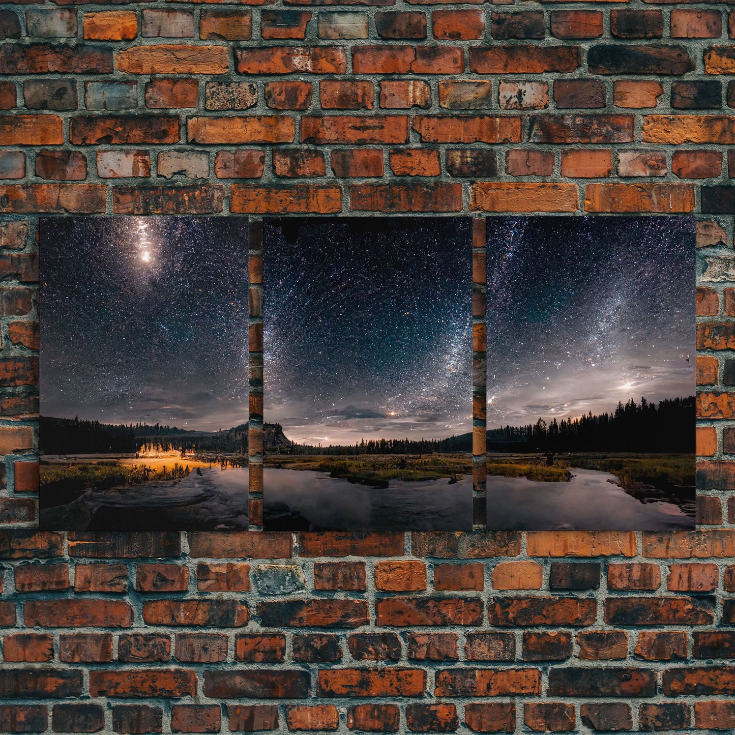 Starry Night Sky Over Montana – 3 Piece Wall Art Set, Travel Photography Canvas, Ready‑to‑Hang Triptych