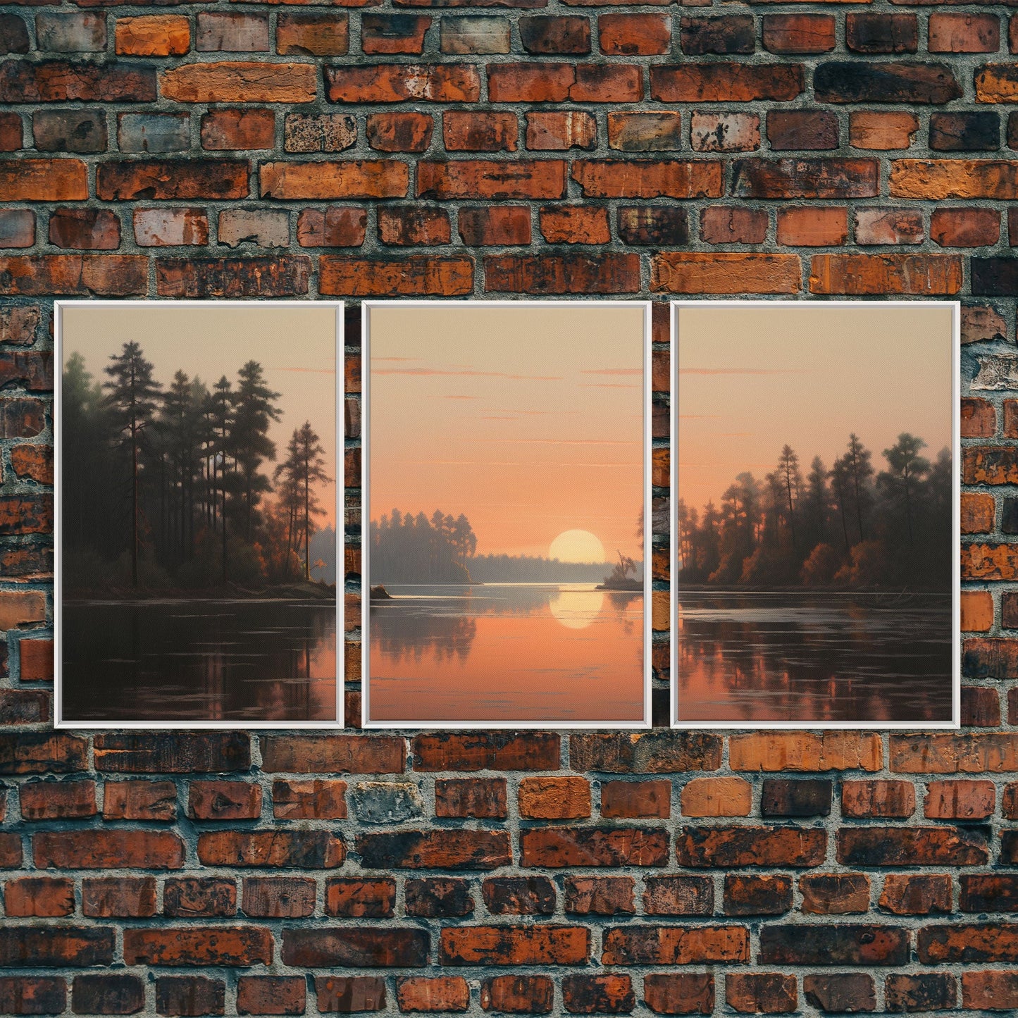 Sunset Lake Reflections – 3 Piece Framed Canvas Wall Art