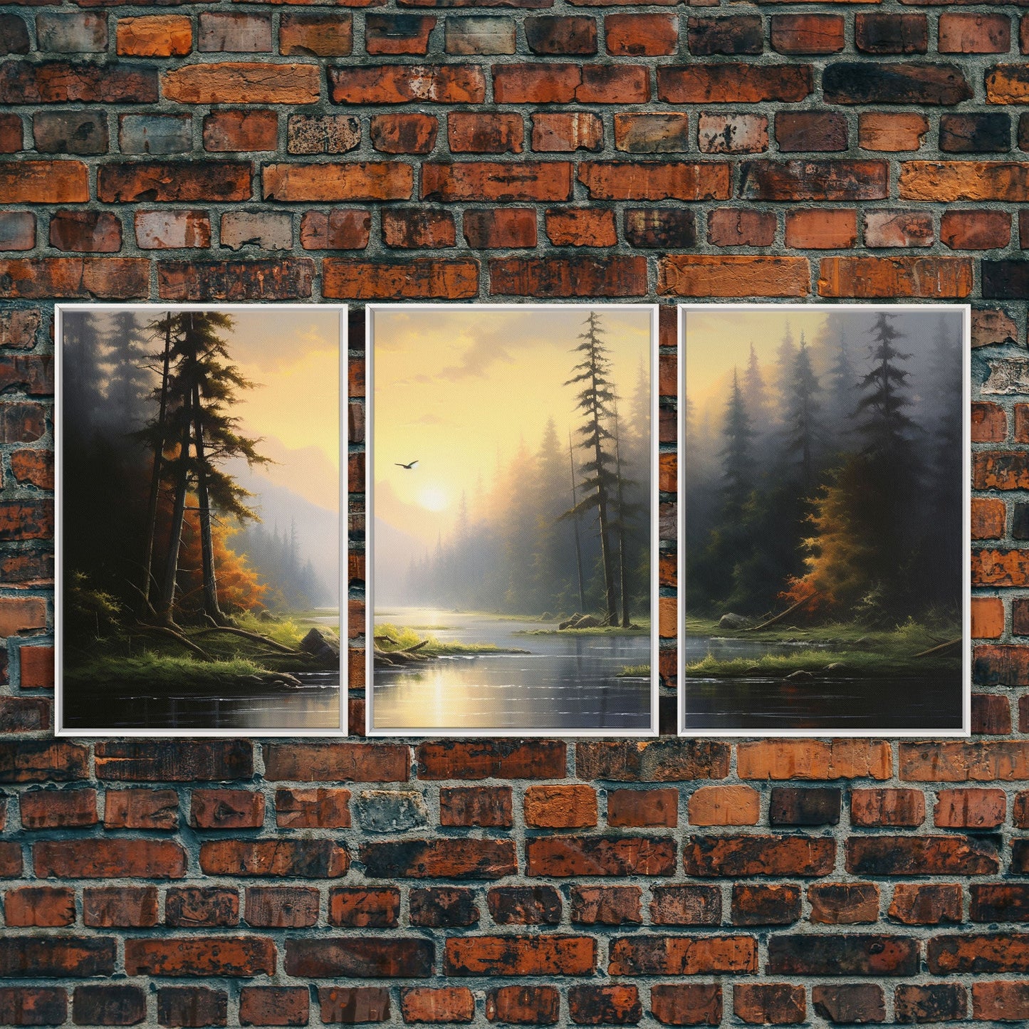 Stillness in the Pines – Sunset Forest Triptych