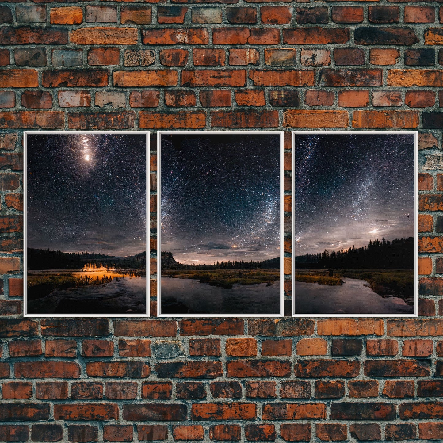 Starry Night Sky Over Montana – 3 Piece Wall Art Set, Travel Photography Canvas, Ready‑to‑Hang Triptych