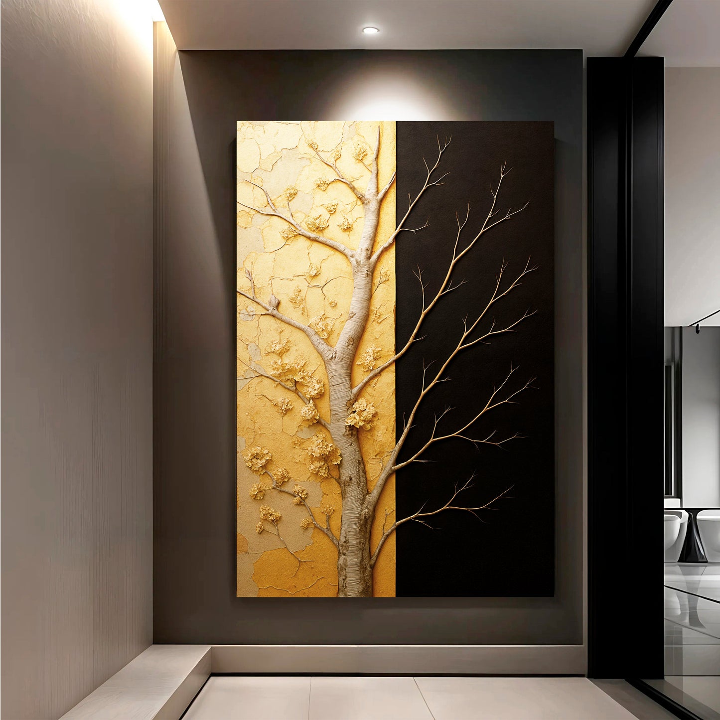 Golden Eclipse – Modern Dual‑Tone Tree Wall Art