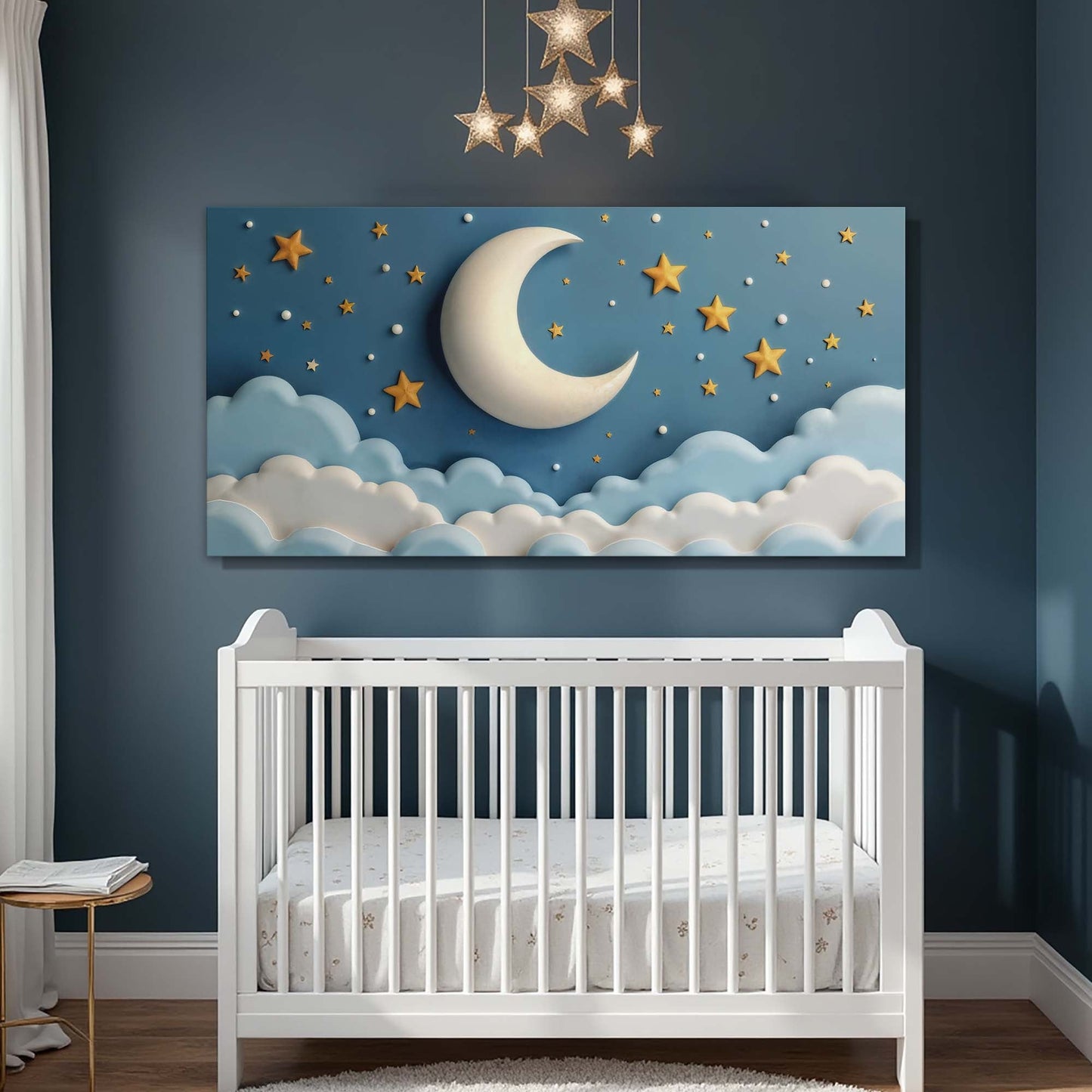 Celestial Serenade – Moon & Stars Canvas Wall Art