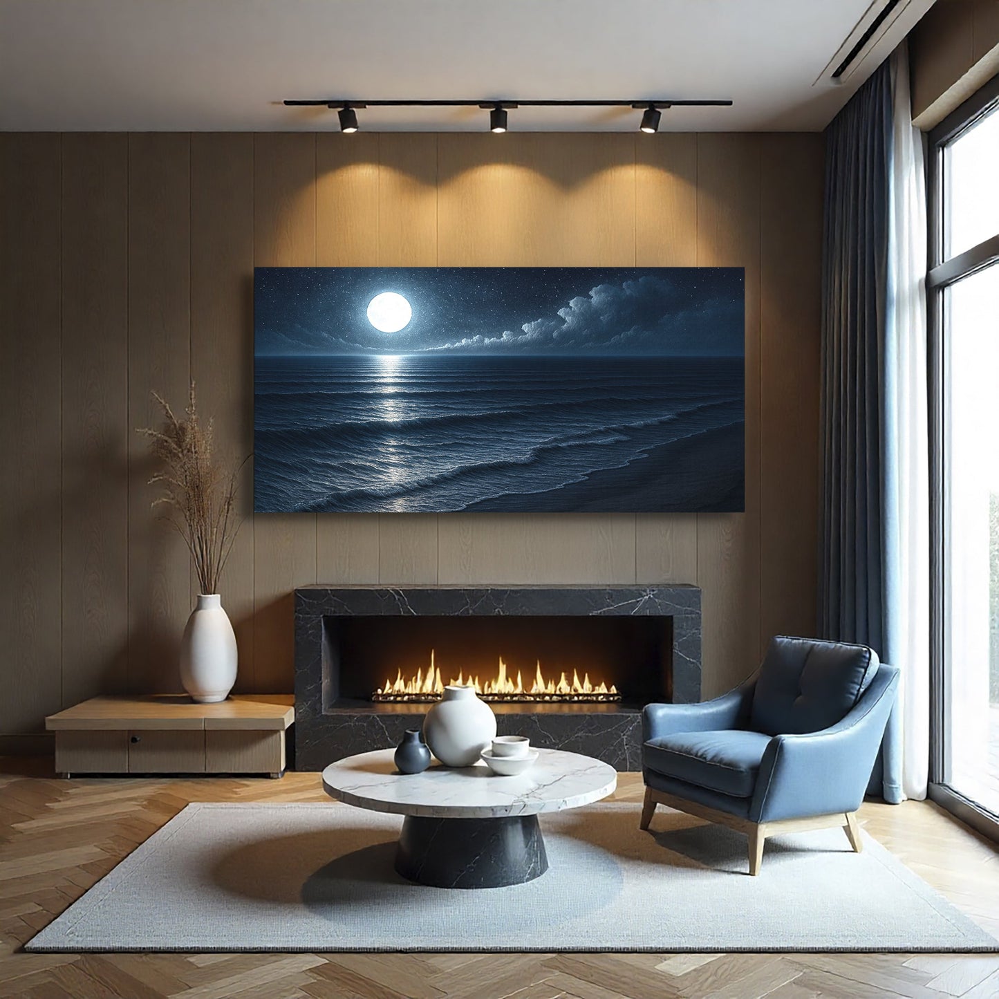 Moonlit Shoreline – Coastal Canvas Wall Art