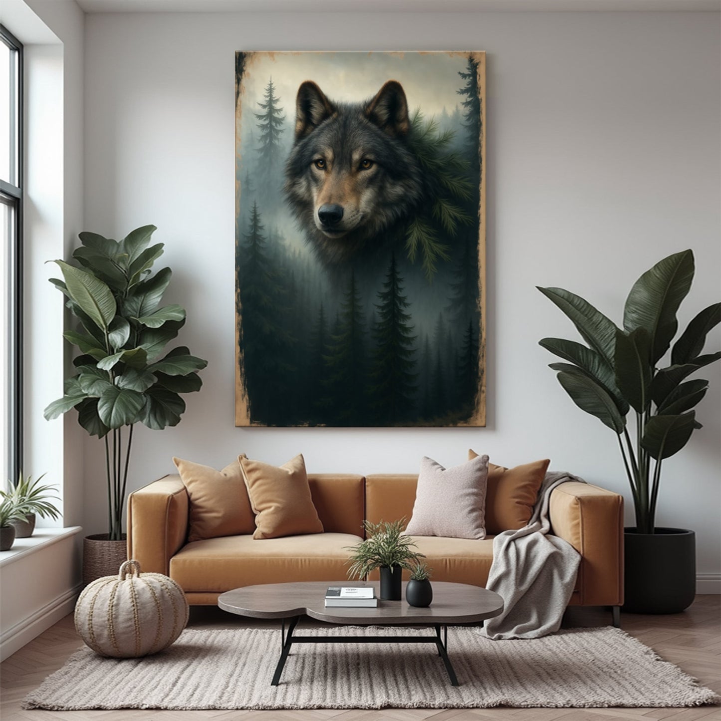Guardian of the Mistbound Pines – Wolf Double Exposure Wall Art V