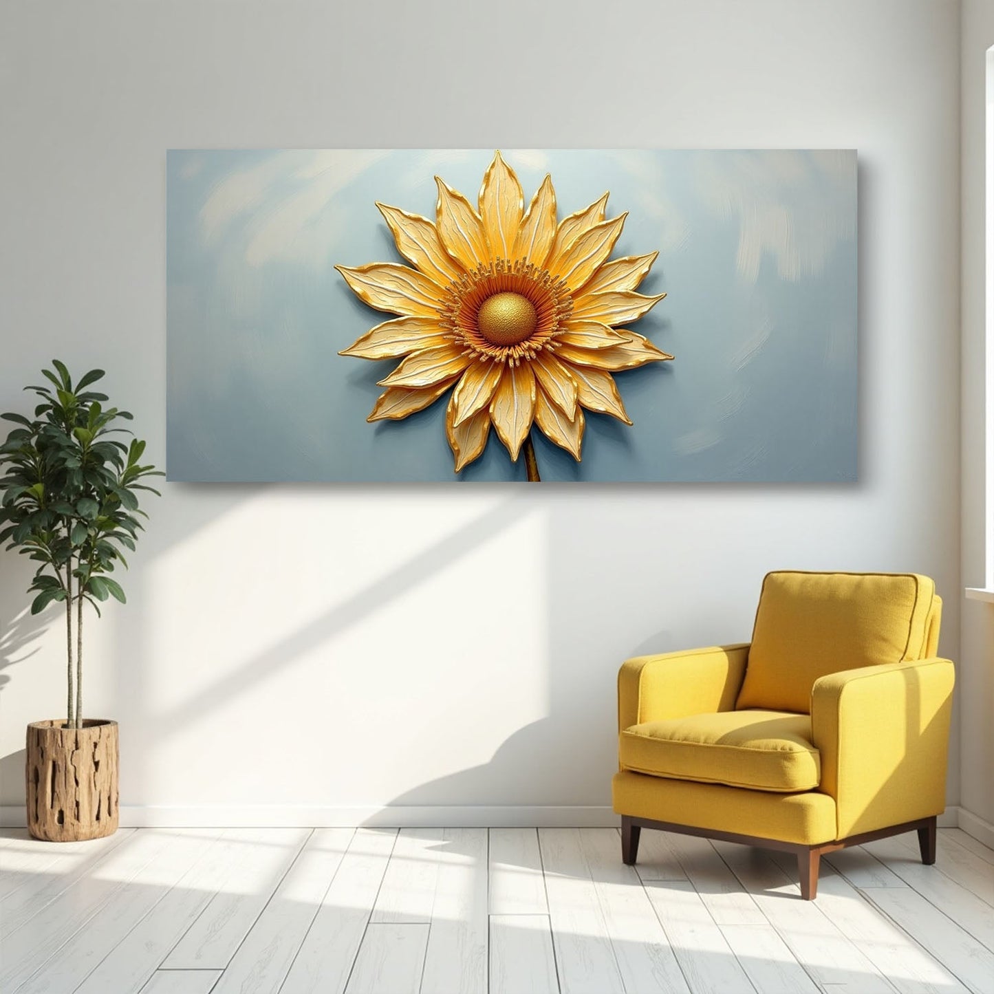 Golden Dandelion Bloom — Minimalist Botanical Canvas Wall Art