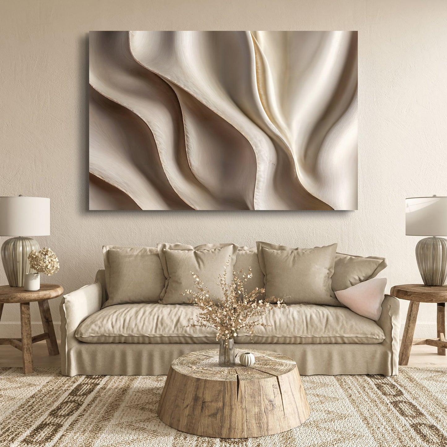 Beyond the Surface – Neutral 3D Abstract Waves Canvas Wall Art