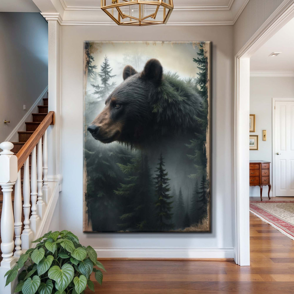 Guardian of the Pines, Bear Canvas Wall Art, Rustic Woodland Lodge Decor