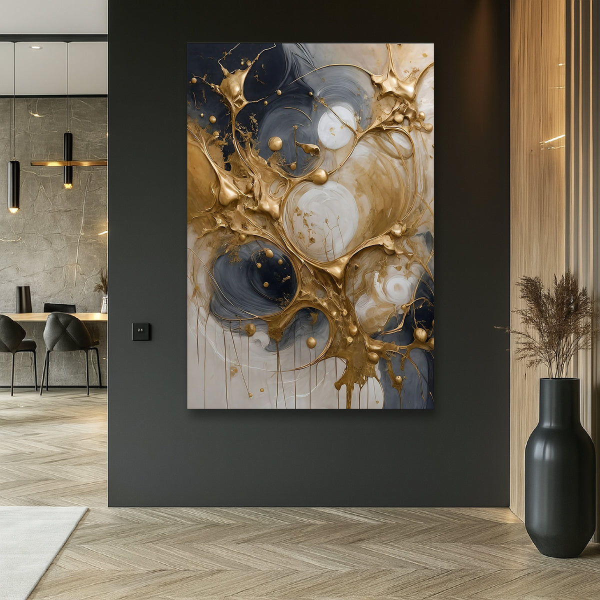 Gilded Currents, Abstract Canvas Wall Art, Modern Luxury Home Decor