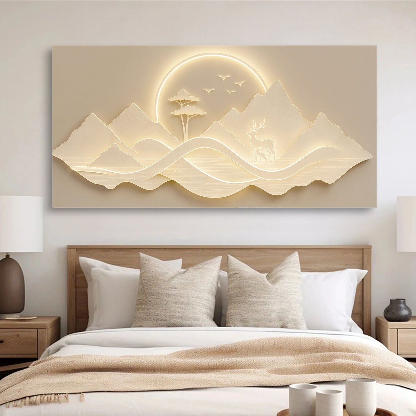 Golden Ridge Serenity – Modern Mountain Landscape Canvas Wall Art