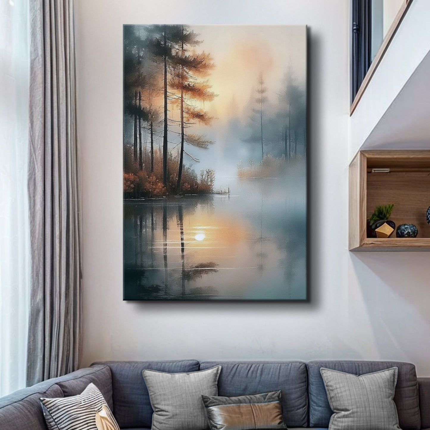 Misty Lake Dawn – Serene Landscape Wall Art