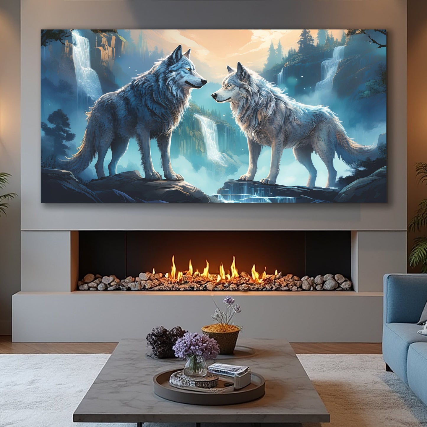 Echoes of the Wild Falls – 3D Wolves Wall Art IV