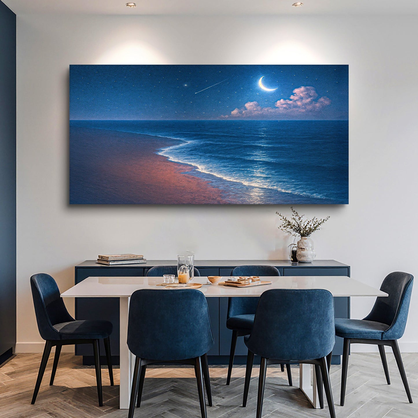 Beach Shoreline Coastal Wall Art V – Moonlit Ocean Seascape