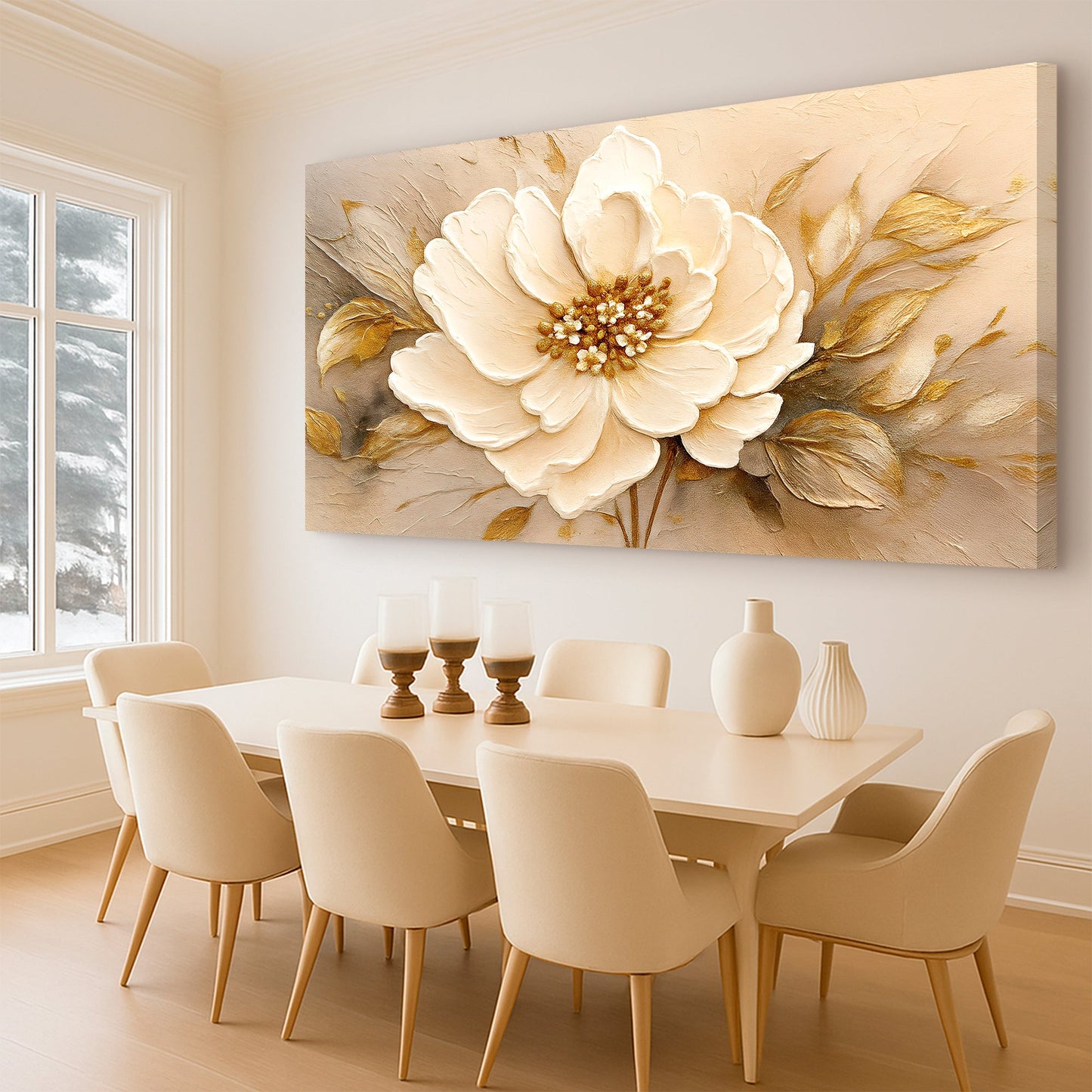 Golden Petal Harmony – Minimalist Floral Wall Art