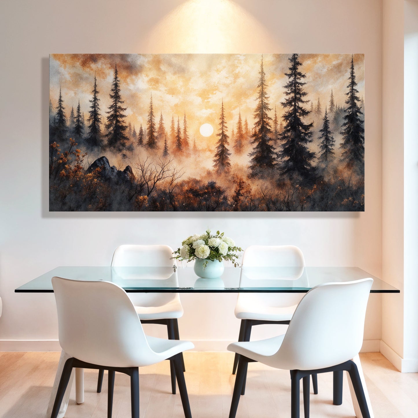 Rustic Forest Sunset – Atmospheric Landscape Canvas Wall Art
