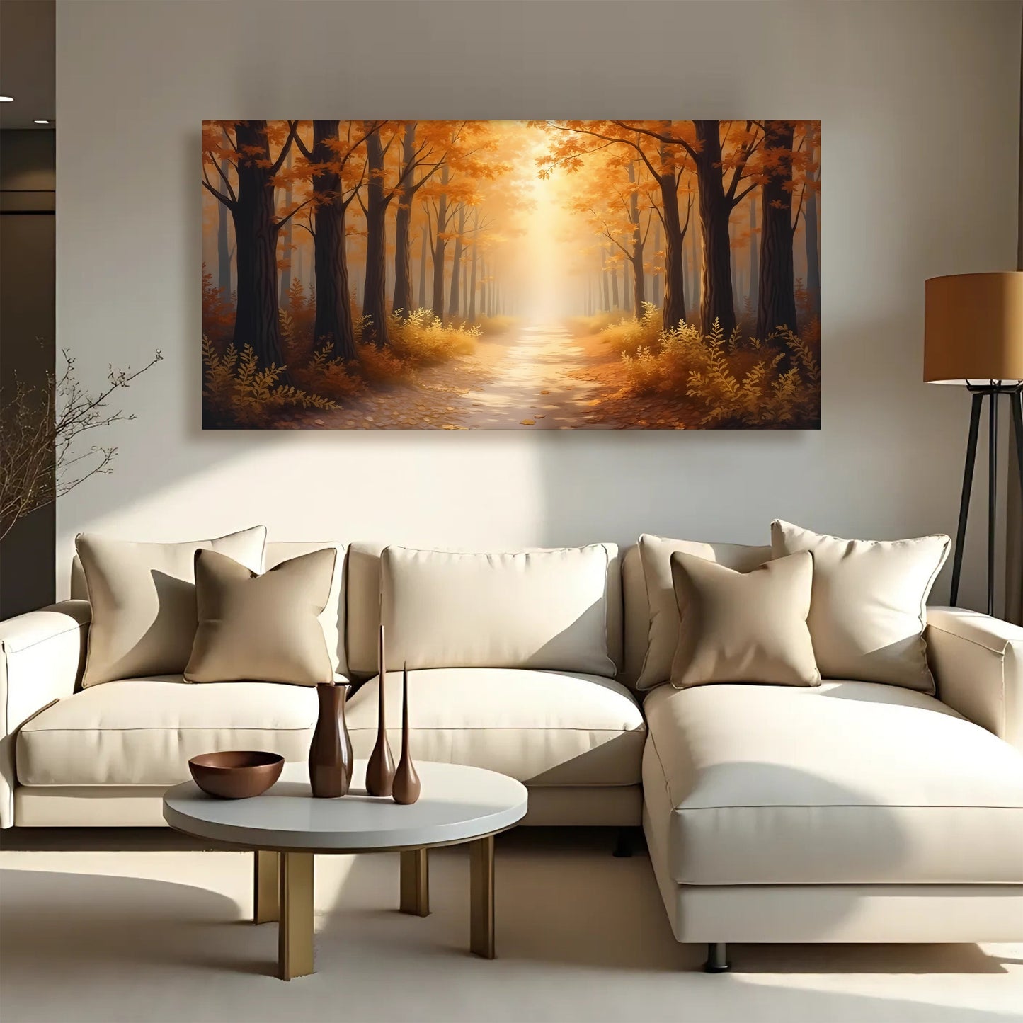 Golden Pathway Calm – Abstract Forest Landscape Wall Art