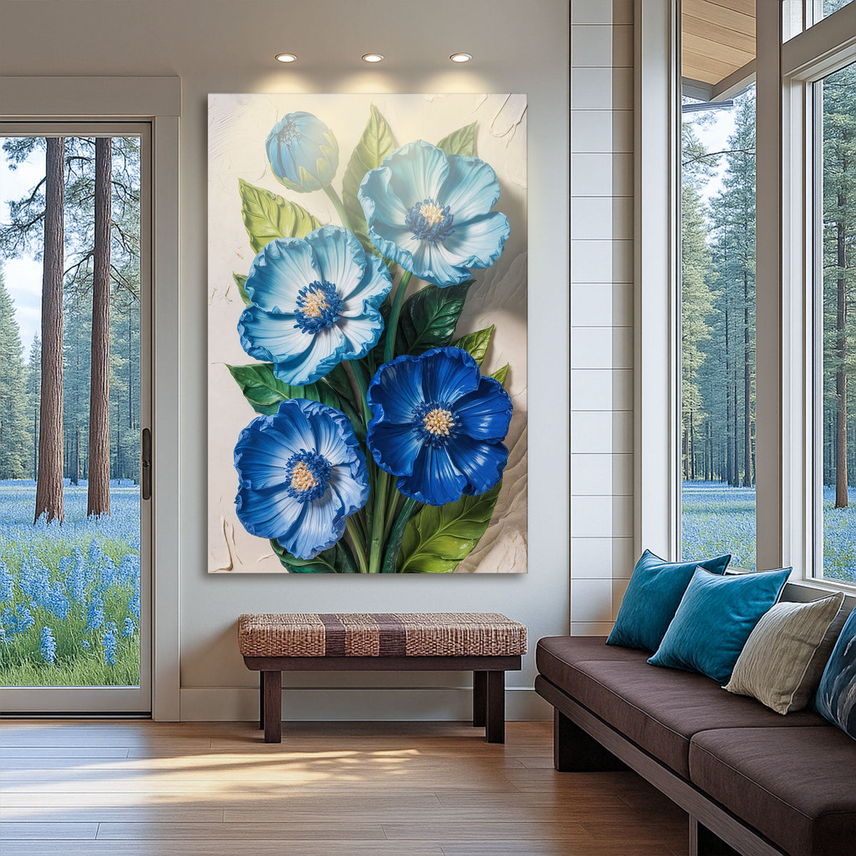 Blue Blossom Bouquet, Floral Canvas Wall Art, Botanical Home Decor