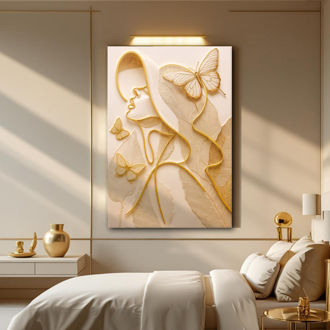 Golden Forest Muse – Japandi Sculptural Silhouette Wall Art