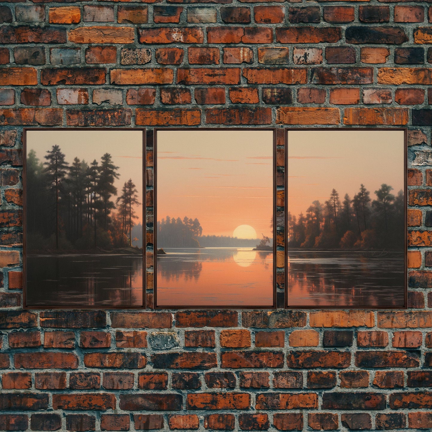 Sunset Lake Reflections – 3 Piece Framed Canvas Wall Art