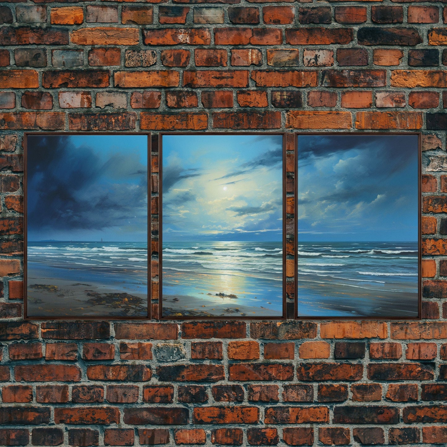 Night Tide Reflections – 3 Piece Framed Canvas Wall Art