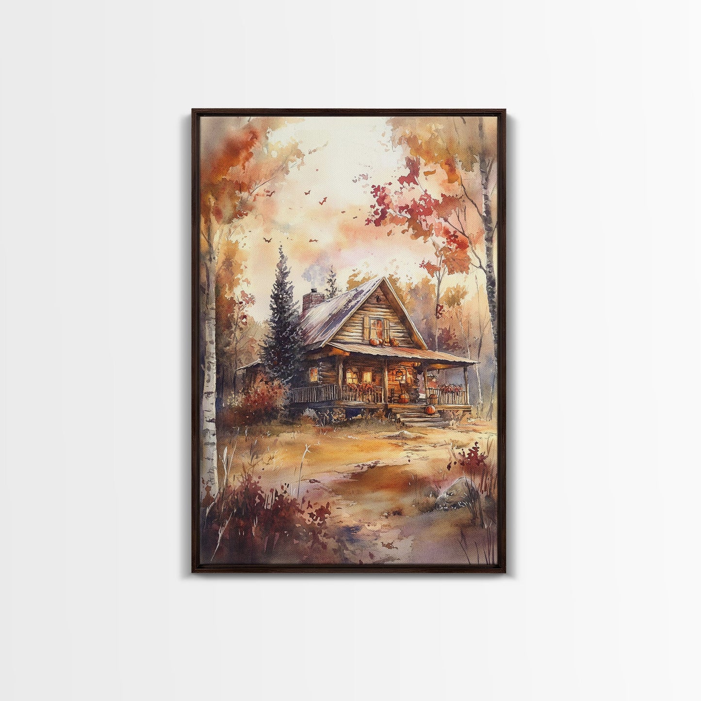 Autumn Cabin Glow – Rustic Woodland Wall Art