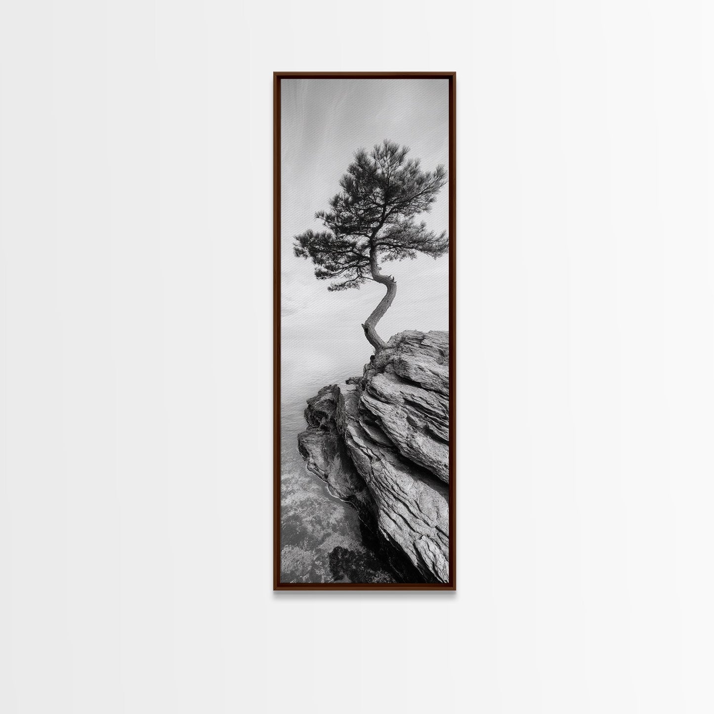 Cliffside Solitude – Black & White Woodland Tree Wall Art