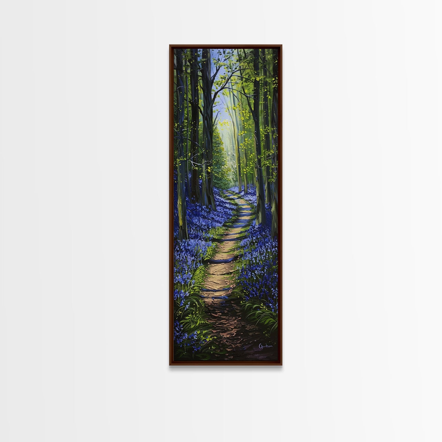 Bluebell Forest Path – Tall Skinny Framed Canvas Wall Art