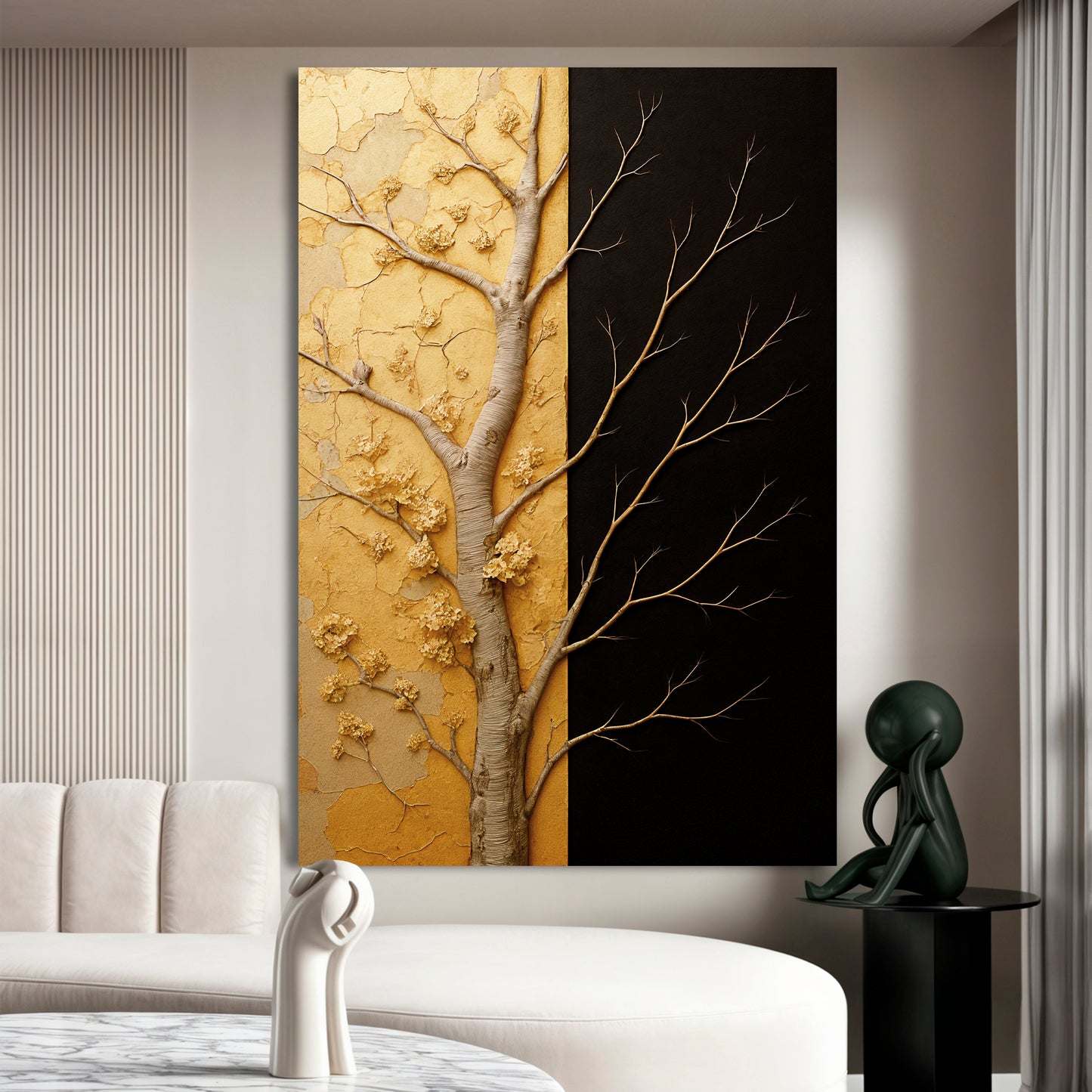 Golden Eclipse – Modern Dual‑Tone Tree Wall Art