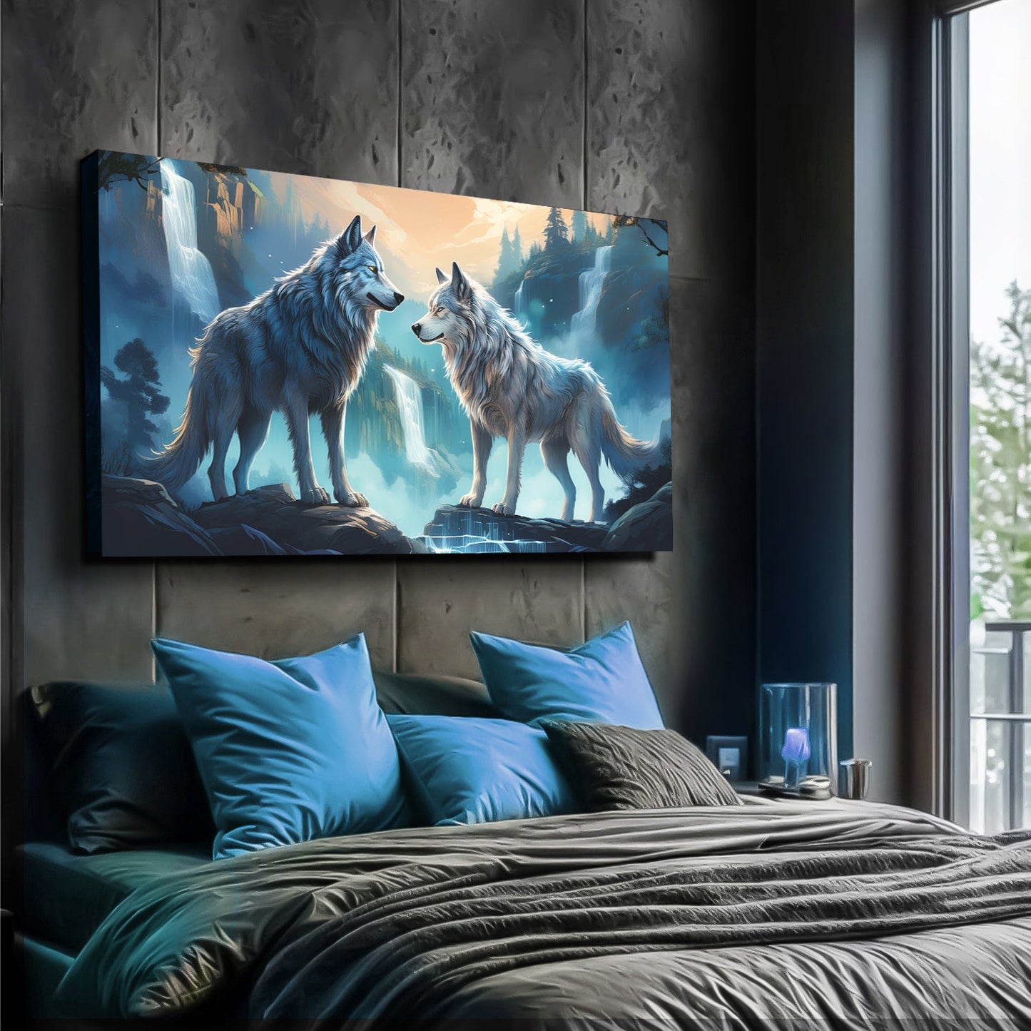 Echoes of the Wild Falls – 3D Wolves Wall Art IV