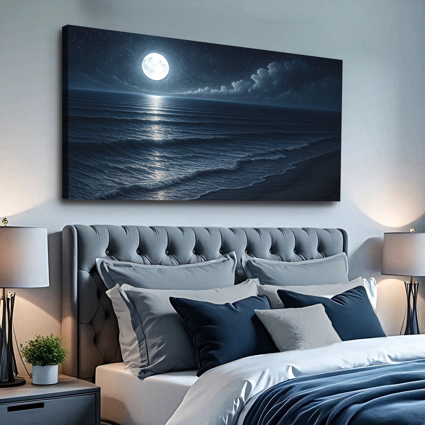 Moonlit Shoreline – Coastal Canvas Wall Art
