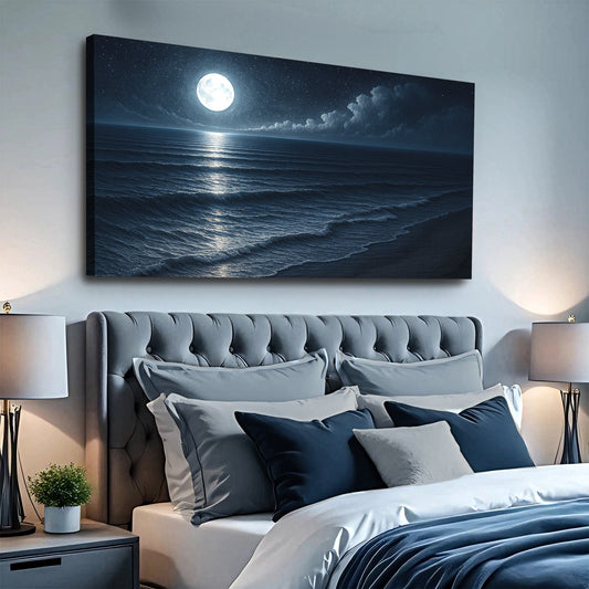 Moonlit Shoreline – Coastal Canvas Wall Art