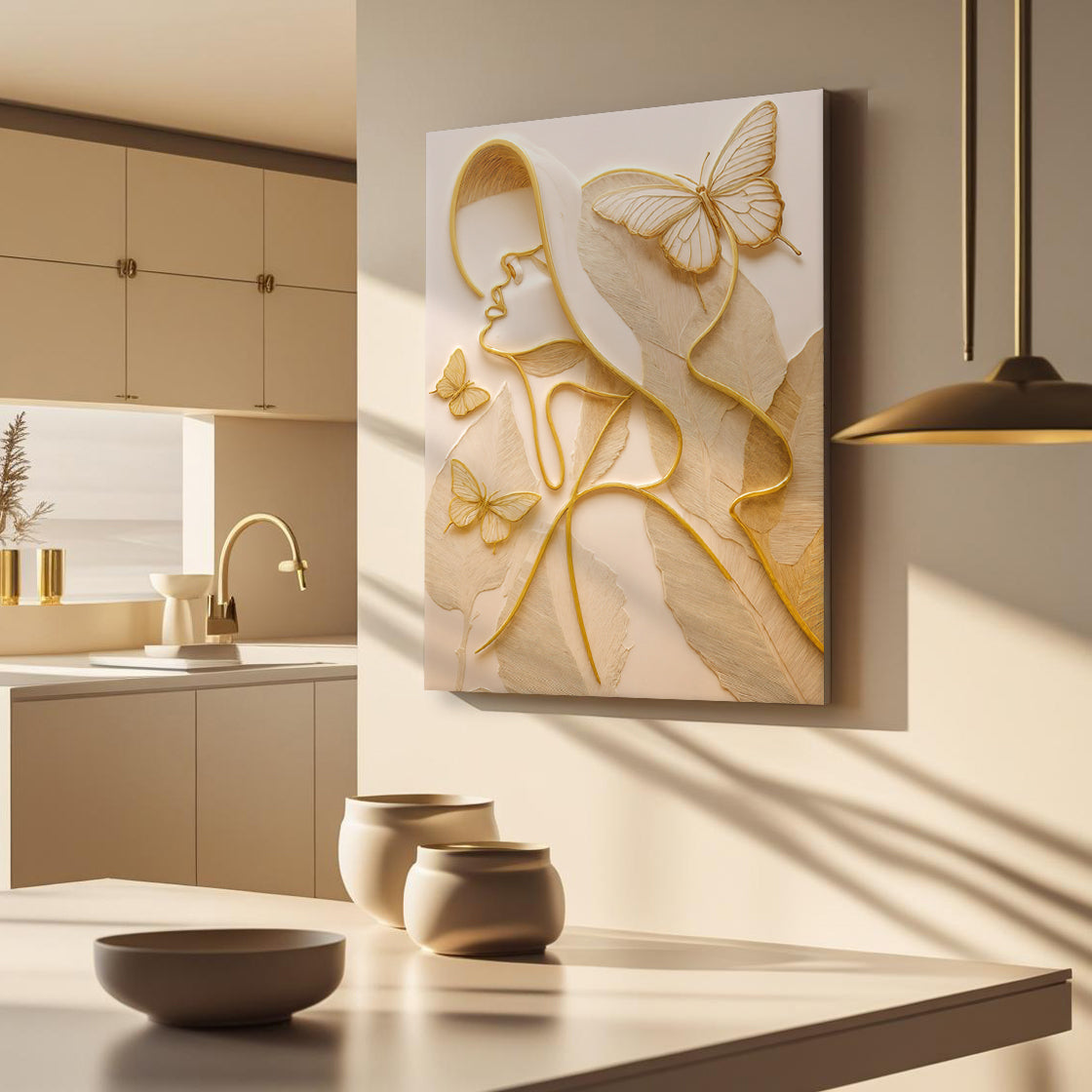 Golden Forest Muse – Japandi Sculptural Silhouette Wall Art