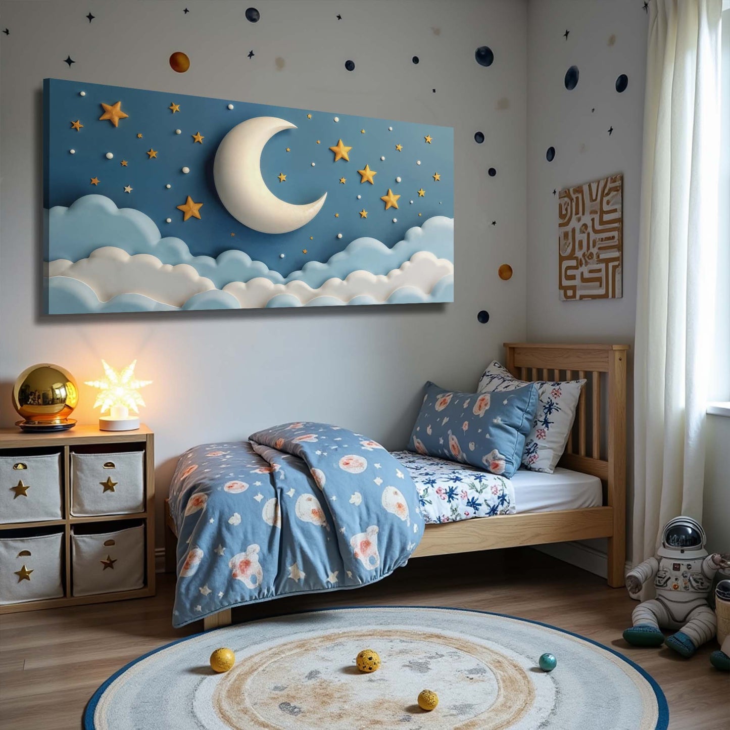 Celestial Serenade – Moon & Stars Canvas Wall Art