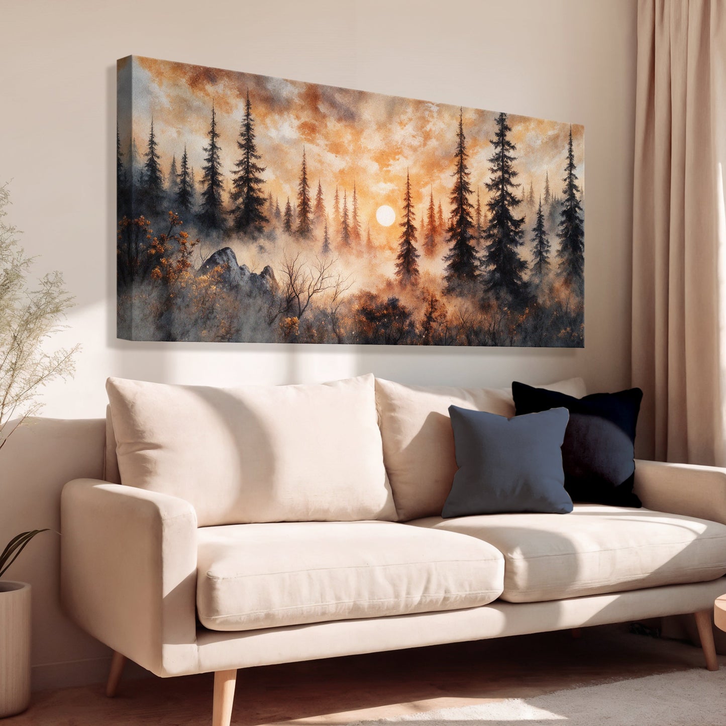 Rustic Forest Sunset – Atmospheric Landscape Canvas Wall Art