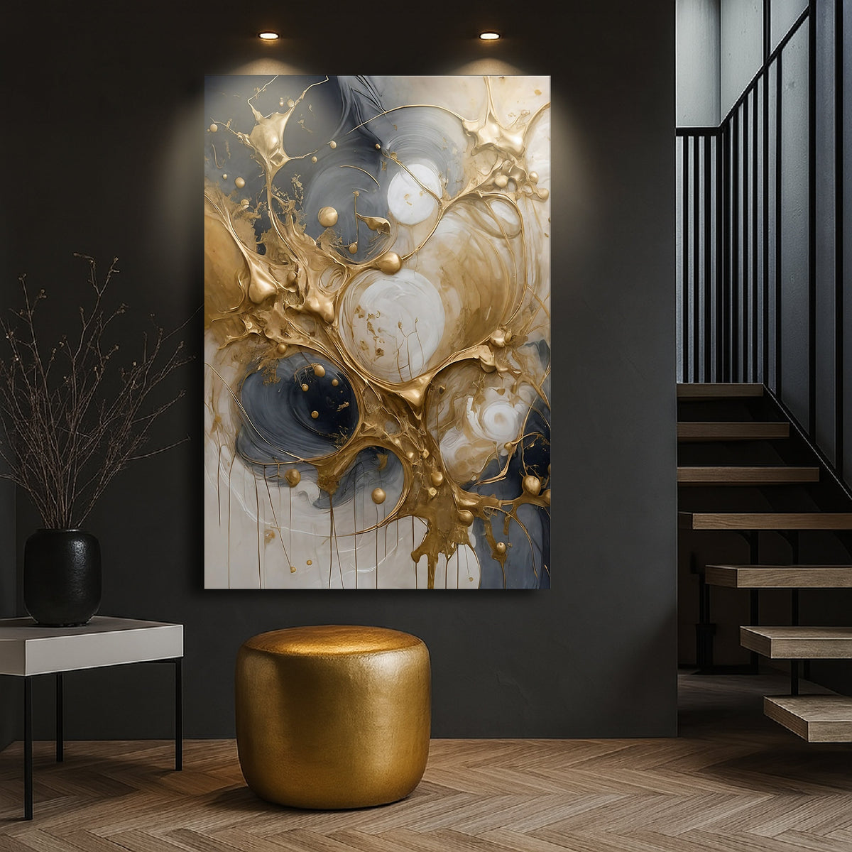 Gilded Currents, Abstract Canvas Wall Art, Modern Luxury Home Decor