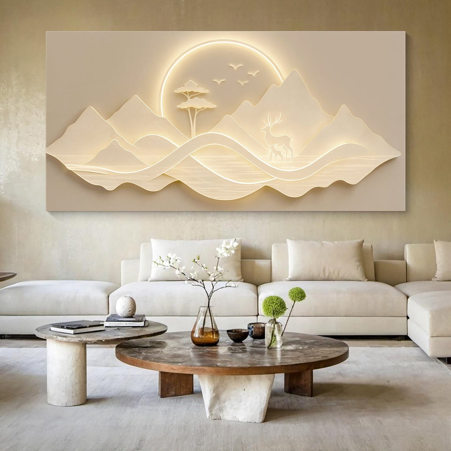Golden Ridge Serenity – Modern Mountain Landscape Canvas Wall Art