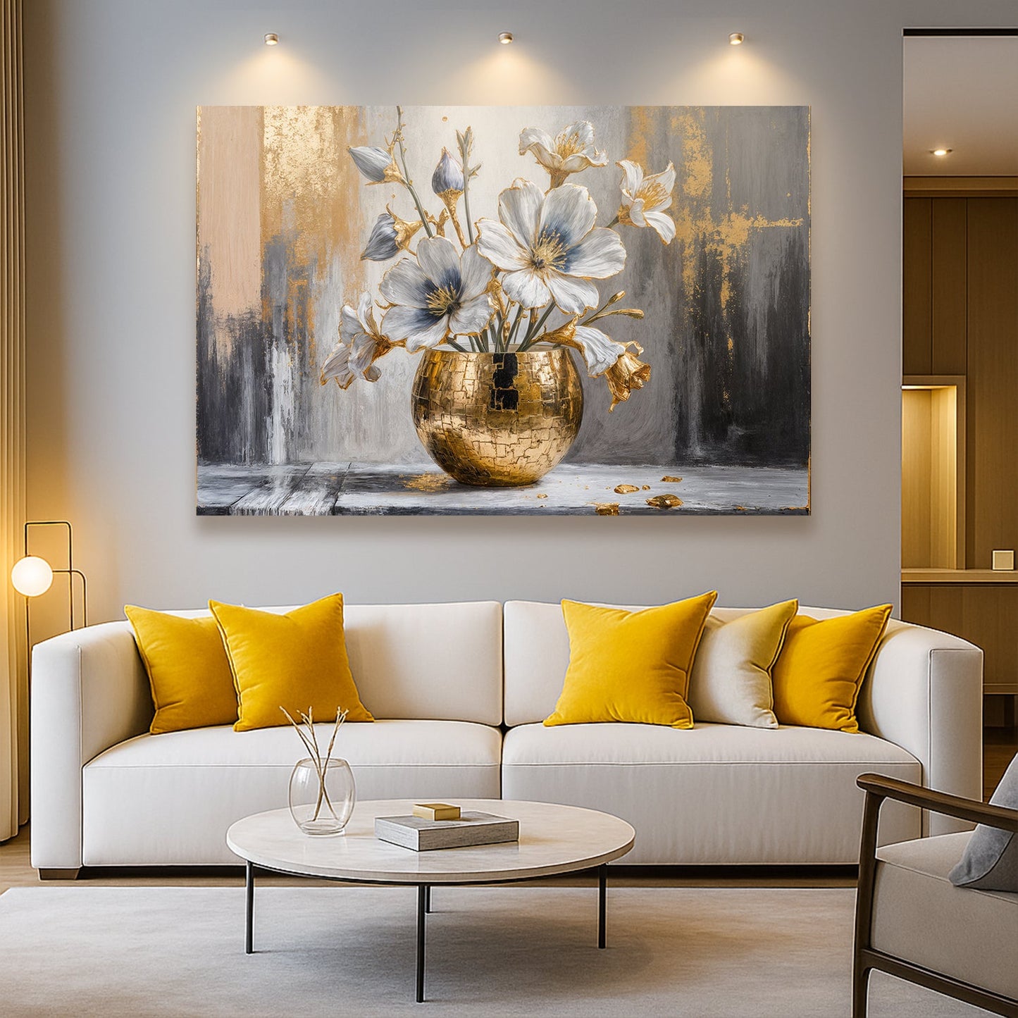 Magnolia Bloom in Gold — Neutral Modern Botanical Wall Art