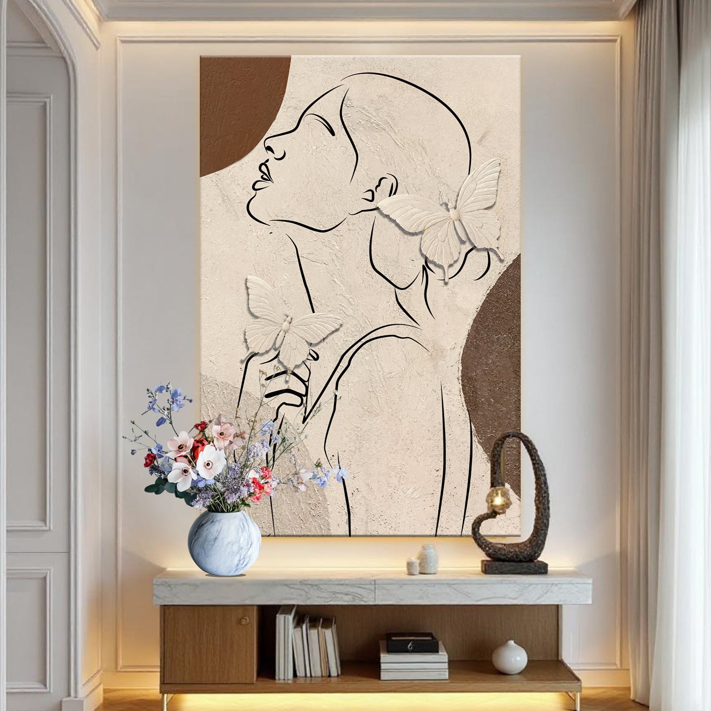 Butterfly Reverie – Textured Line Art Canvas