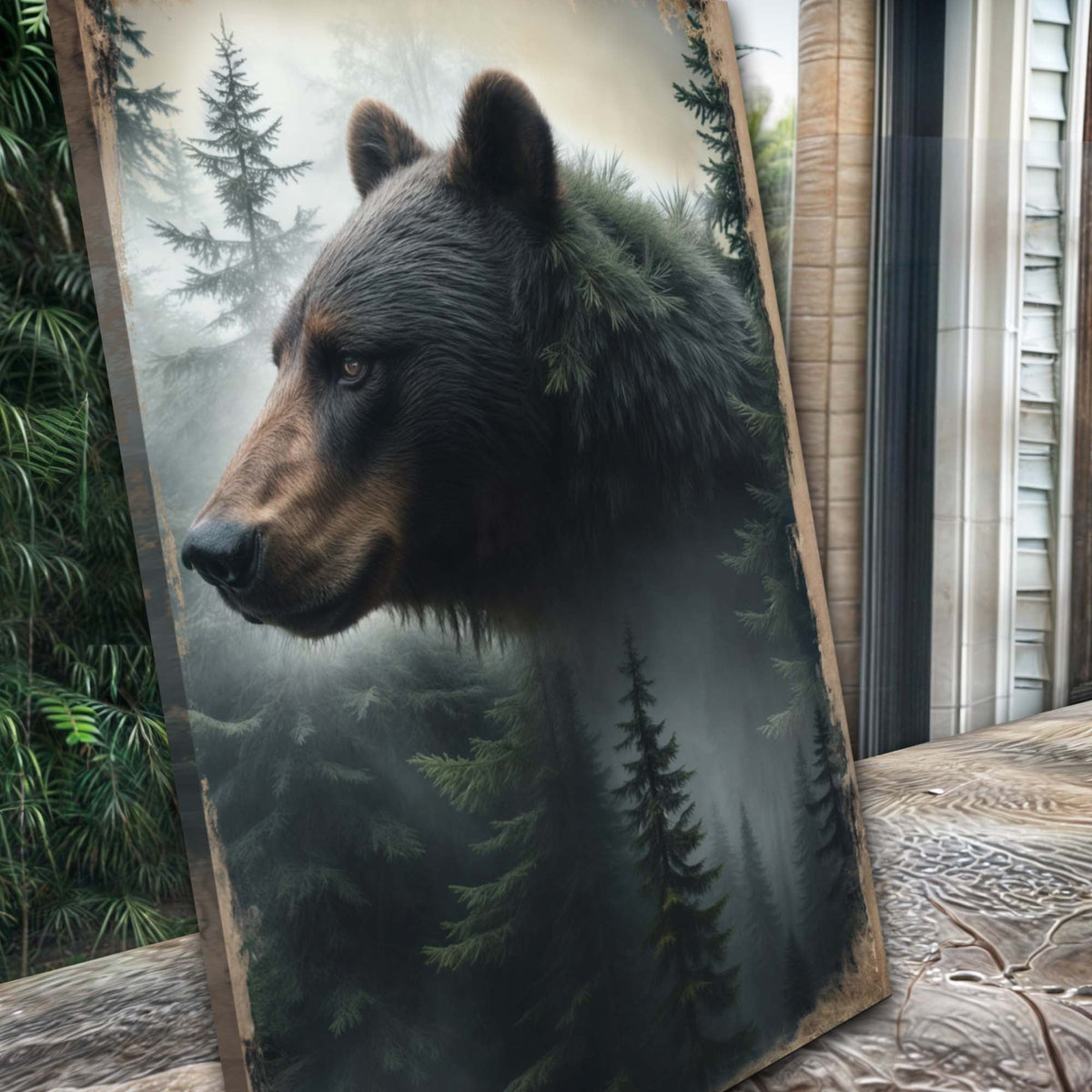 Guardian of the Pines, Bear Canvas Wall Art, Rustic Woodland Lodge Decor