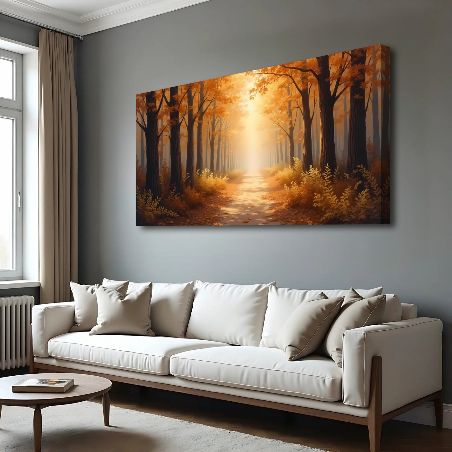 Golden Pathway Calm – Abstract Forest Landscape Wall Art