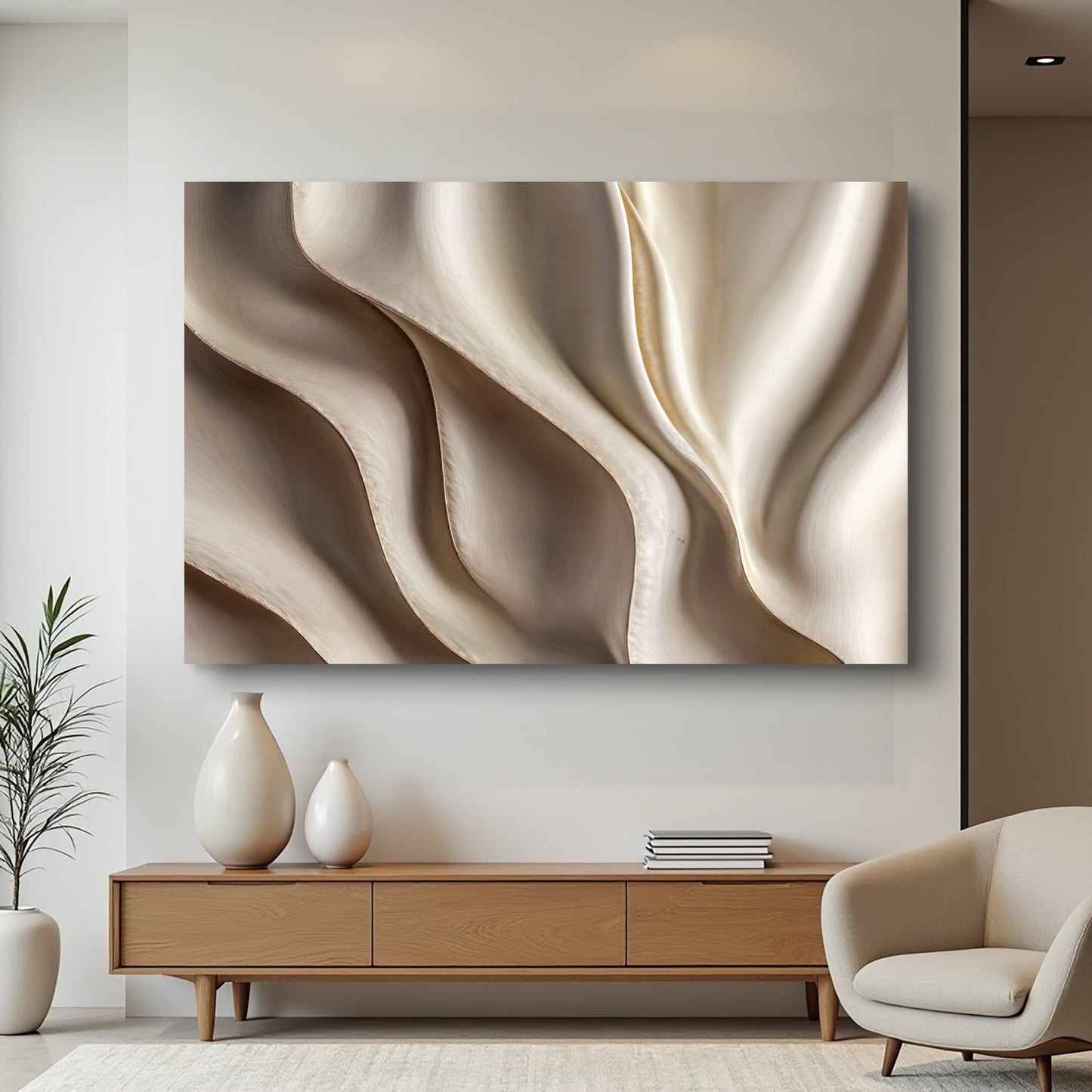 Beyond the Surface – Neutral 3D Abstract Waves Canvas Wall Art