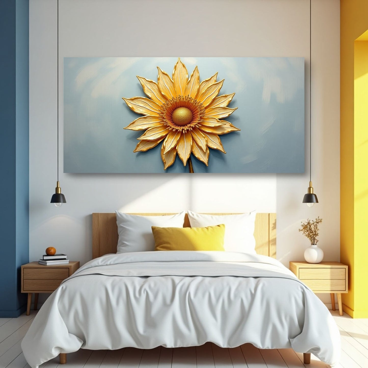Golden Dandelion Bloom — Minimalist Botanical Canvas Wall Art