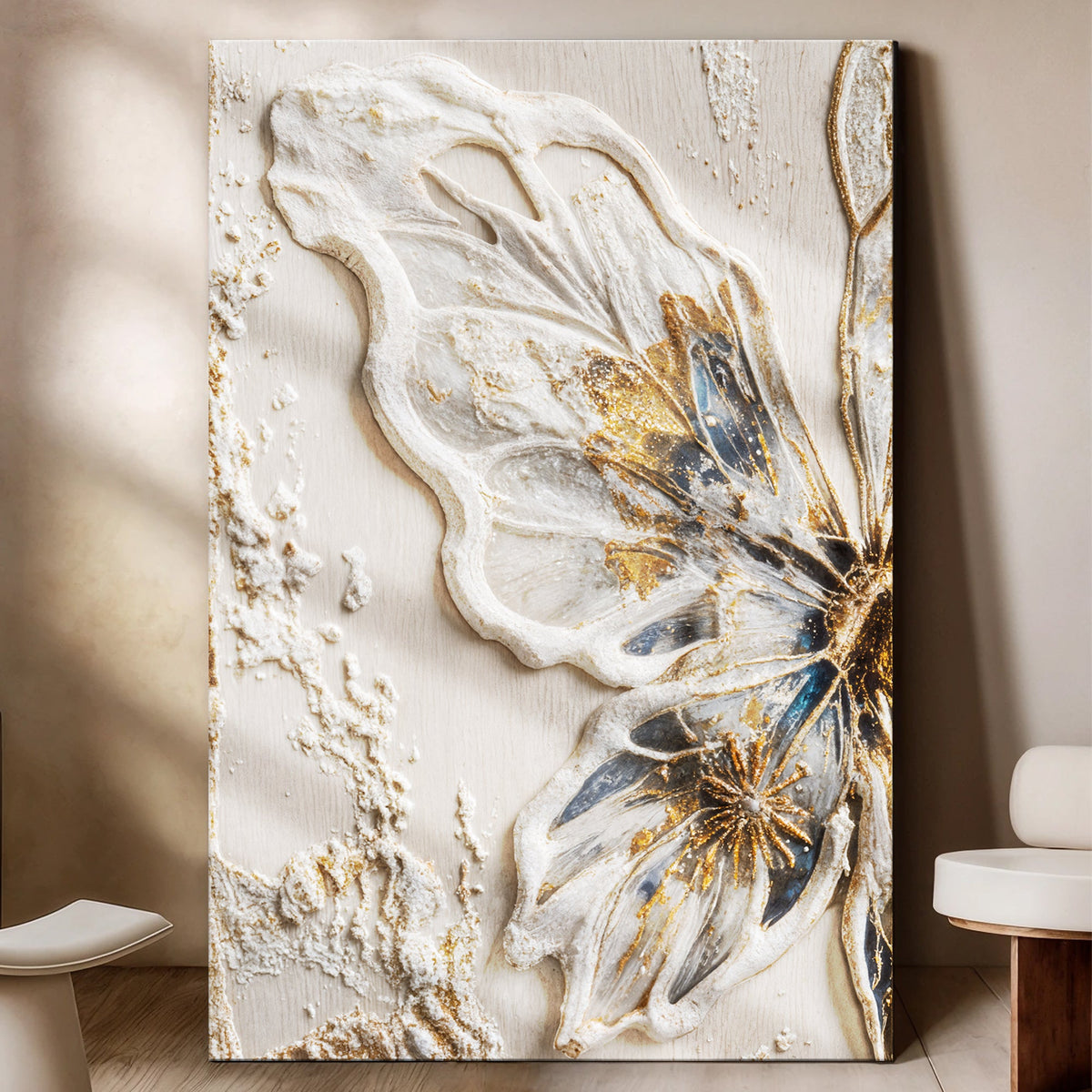 Golden Wings, Butterfly Canvas Wall Art, Elegant Neutral Home Decor