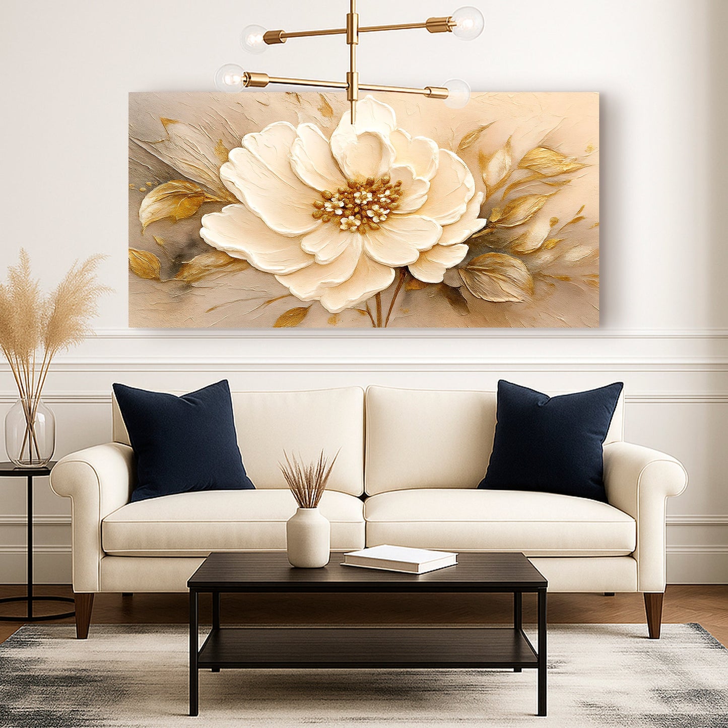 Golden Petal Harmony – Minimalist Floral Wall Art