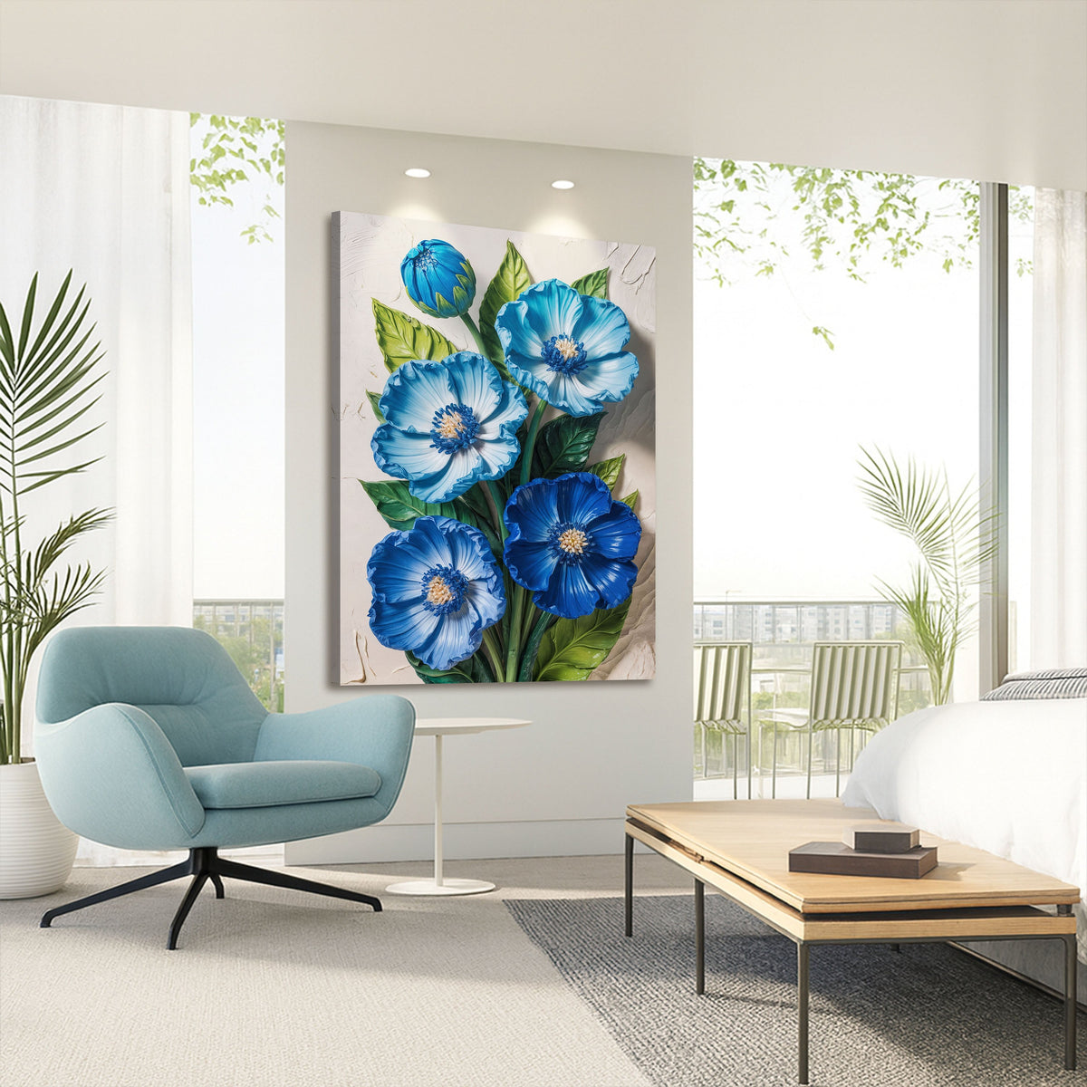 Blue Blossom Bouquet, Floral Canvas Wall Art, Botanical Home Decor