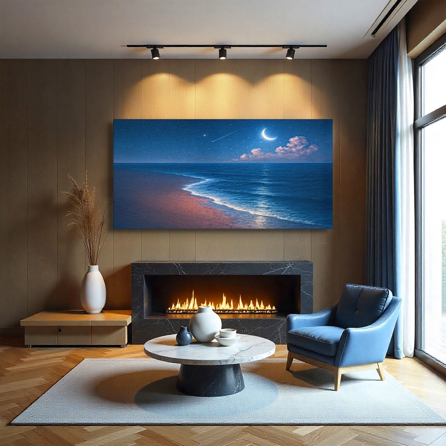 Beach Shoreline Coastal Wall Art V – Moonlit Ocean Seascape