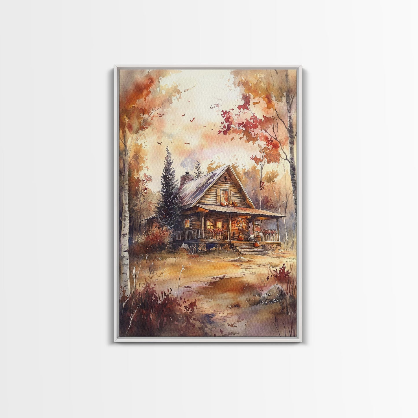 Autumn Cabin Glow – Rustic Woodland Wall Art